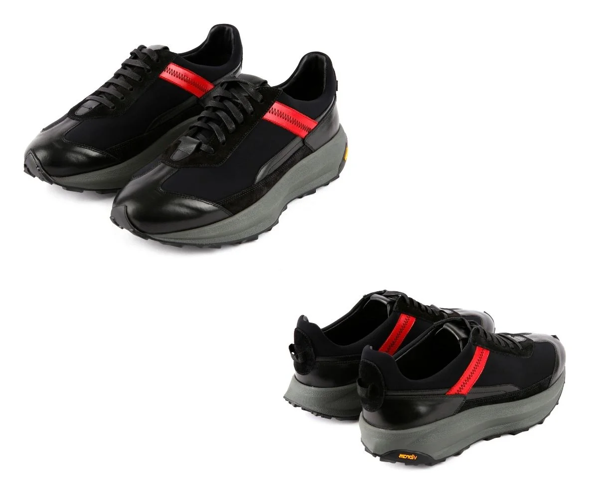 Trust Shoes Men Bağcıklı Kırmızı Çizgili Siyah Erkek Spor Ayakkabı