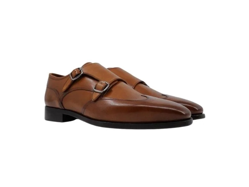 Trust Shoes Men Brown Monk Strap Double Buckle Laced Men's Classic Shoes