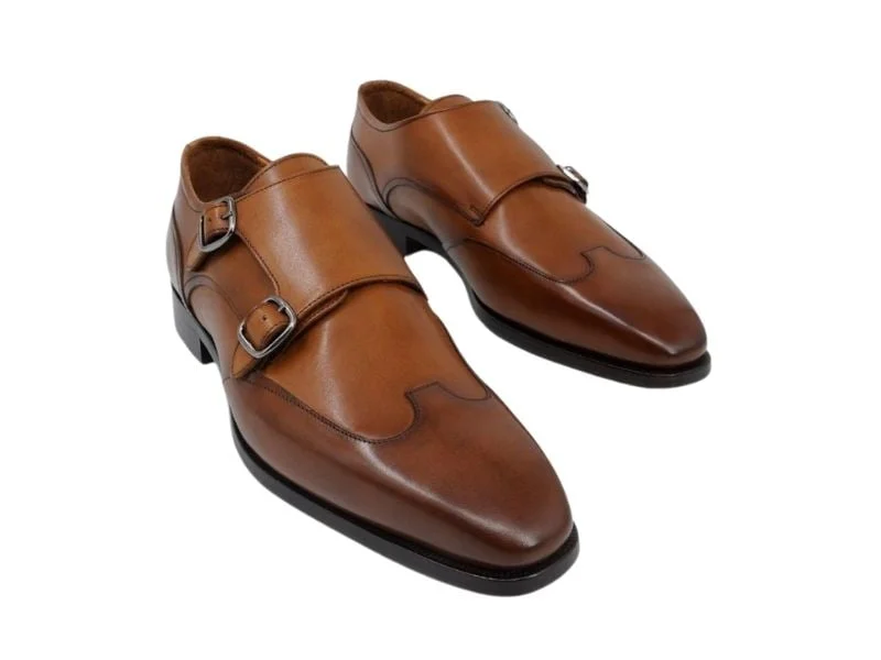 Trust Shoes Men Brown Monk Strap Double Buckle Laced Men's Classic Shoes