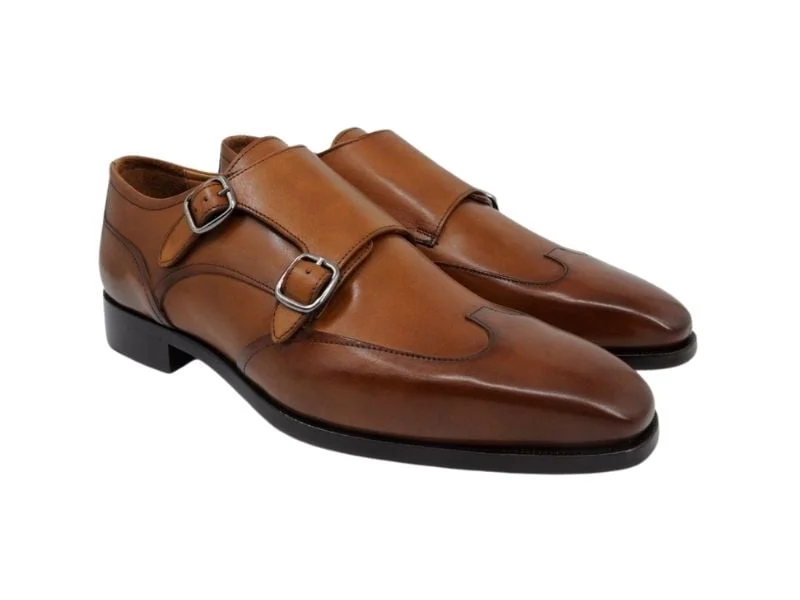 Trust Shoes Men Brown Monk Strap Double Buckle Laced Men's Classic Shoes