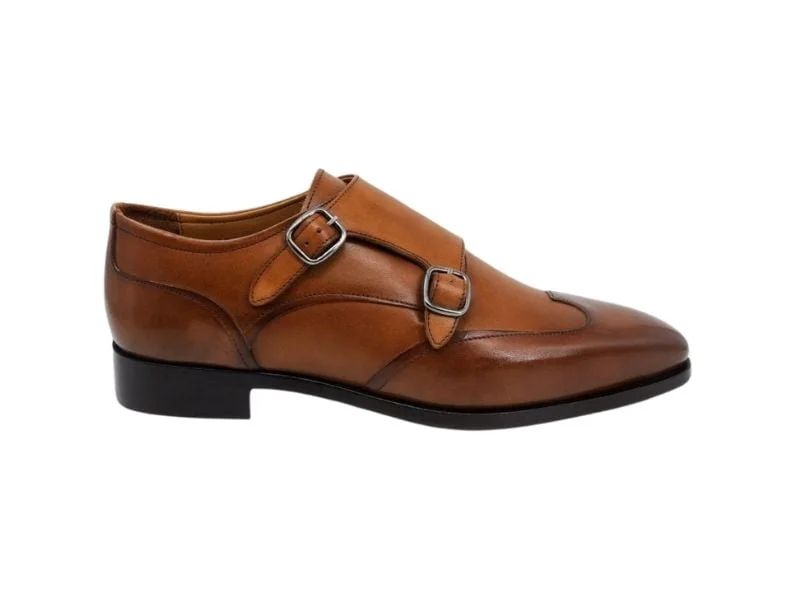 Trust Shoes Men Brown Monk Strap Double Buckle Laced Men's Classic Shoes