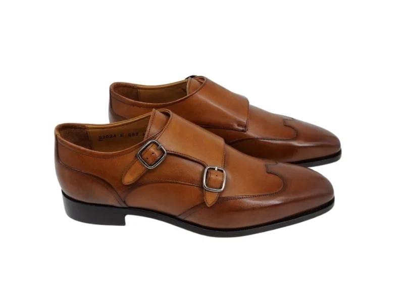 Trust Shoes Men Brown Monk Strap Double Buckle Laced Men's Classic Shoes