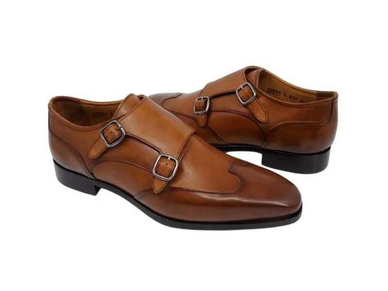Trust Shoes Men Brown Monk Strap Double Buckle Laced Men's Classic Shoes