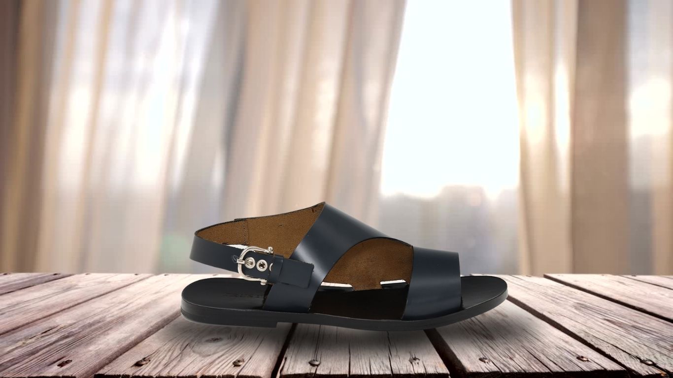 Trust Shoes Men Siyah Erkek Deri Sandalet