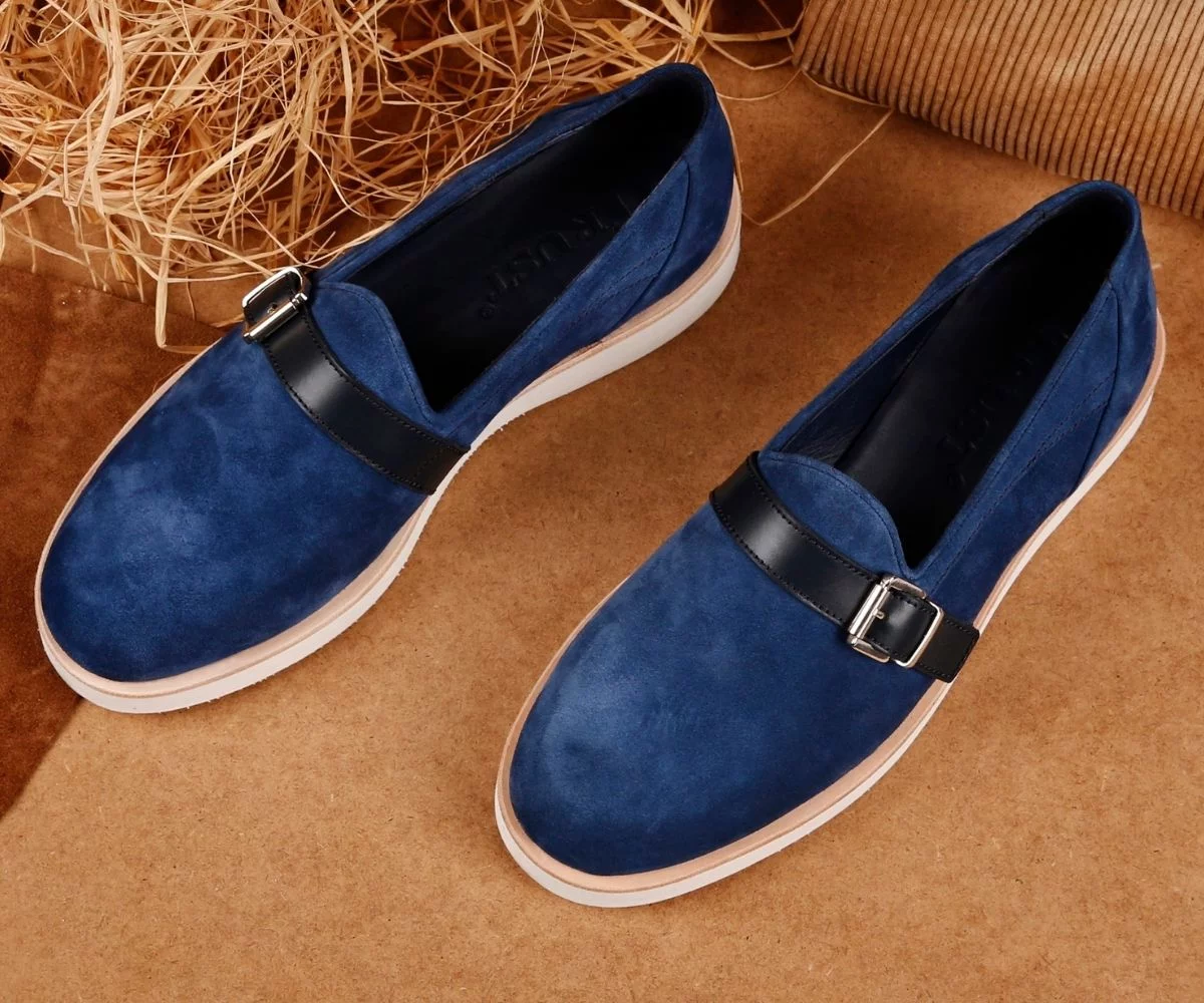Trust Shoes Men Tokalı Lacivert Suet Erkek Casual Ayakkabı
