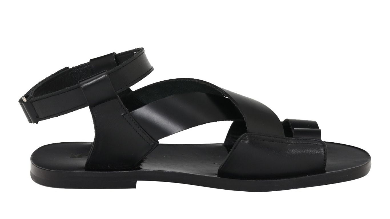 Trust Shoes Men Siyah Atkılı Erkek Deri Sandalet