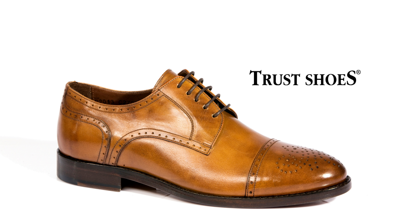 Trust Shoes Men Bağcıklı Taba Erkek Zımbalı Klasik Deri Ayakkabı Toptan Deri Ayakkabı