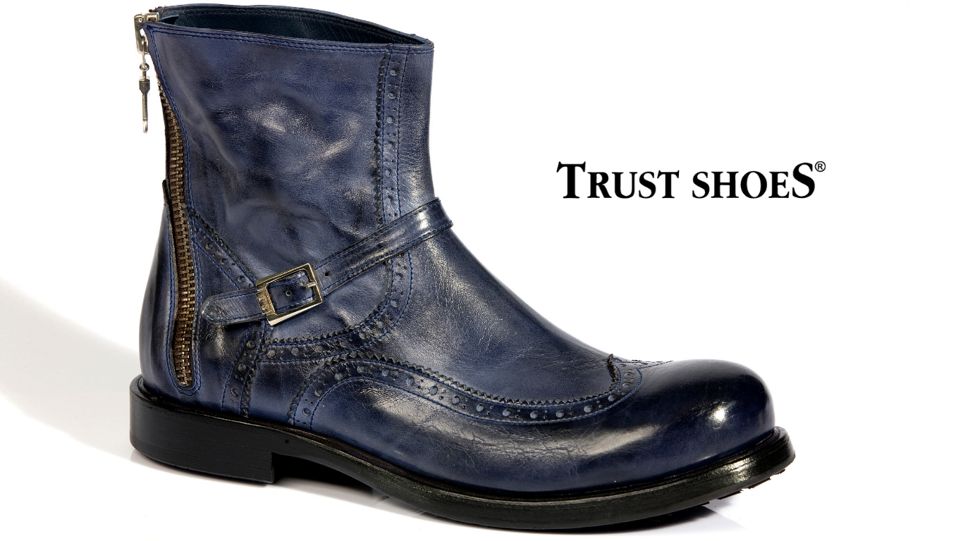 Trust Shoes Men Fermuarlı Lacivert Erkek Deri Bot