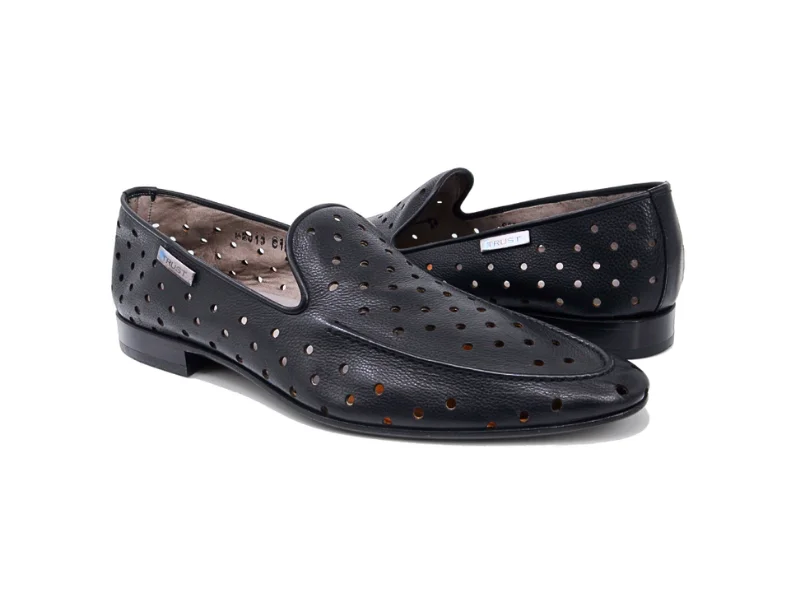 Trust Shoes Men Black Perforated Leather Men's Summer Classic Shoes