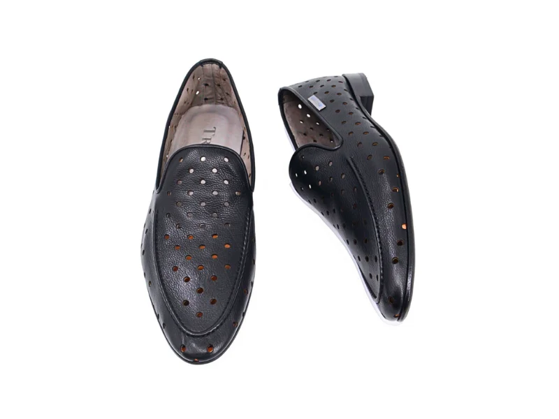 Trust Shoes Men Black Perforated Leather Men's Summer Classic Shoes