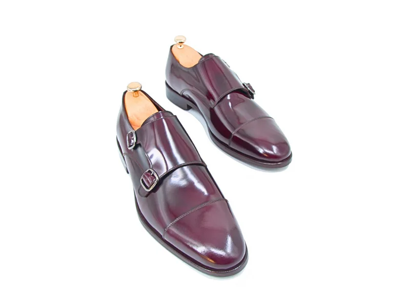 Trust Shoes Men Monk Strap Claret Red Men's Classic Leather Shoes